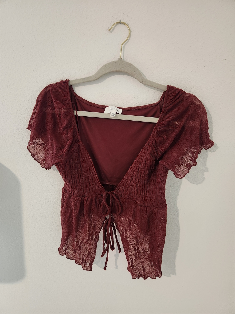 La Vie En Lace Tie-Front Smocked Top